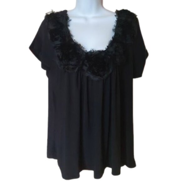Black Embellished Top Fits Size 2X - Picture 1 of 4